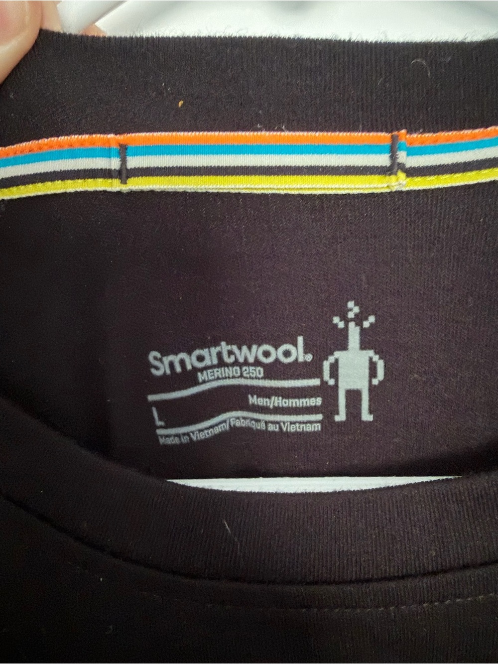 Smartwool Men’s Long-Sleeve Crewneck in Black with Subtle Stripe Trim - Picture 3 of 3